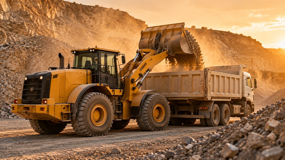 Chargeuse sur chantier — pneus OTR